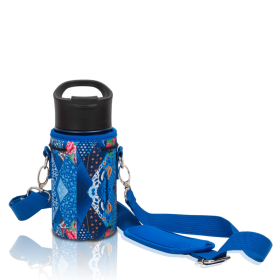 Made Easy Kit Water Bottle Carrier Holder w/Shoulder Strap (Color: Blue Abstract, size: Small (12oz-14oz))