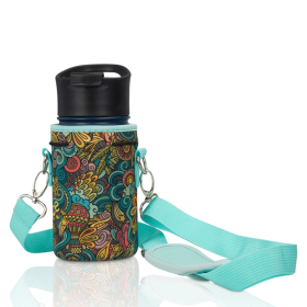 Made Easy Kit Water Bottle Carrier Holder w/Shoulder Strap (Color: Hippie Vibes, size: Small (12oz-14oz))