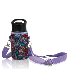 Made Easy Kit Water Bottle Carrier Holder w/Shoulder Strap (Color: Purple Music Lover, size: Small (12oz-14oz))