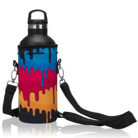 Made Easy Kit Water Bottle Carrier Holder w/Shoulder Strap (Color: Dripping Paint, size: Medium (16oz-22oz))