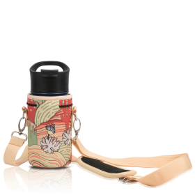 Made Easy Kit Water Bottle Carrier Holder w/Shoulder Strap (Color: Khaki Desert Cactus, size: Medium (16oz-22oz))