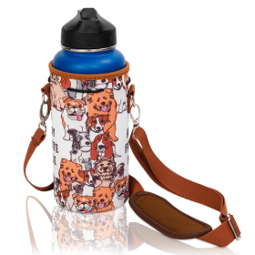 Made Easy Kit Water Bottle Carrier Holder w/Shoulder Strap (Color: Brown Dog Lover, size: Large (32oz))