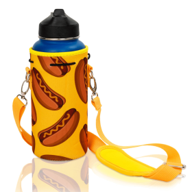 Made Easy Kit Water Bottle Carrier Holder w/Shoulder Strap (Color: Hotdogs, size: Large (32oz))