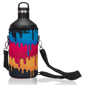 Made Easy Kit Water Bottle Carrier Holder w/Shoulder Strap (Color: Dripping Paint, size: XL (64oz))