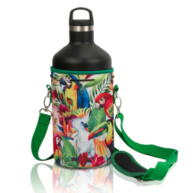 Made Easy Kit Water Bottle Carrier Holder w/Shoulder Strap (Color: Jungle Parrots Green, size: XL (64oz))