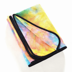 Tie Dye Yoga Mat Towel with Slip-Resistant Grip Dots (Color: Yellow/Blue)