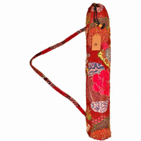 Bohemian Kantha Quilt Cotton Fabric Yoga Mat Bag Carrier (Color: Red, size: 28)